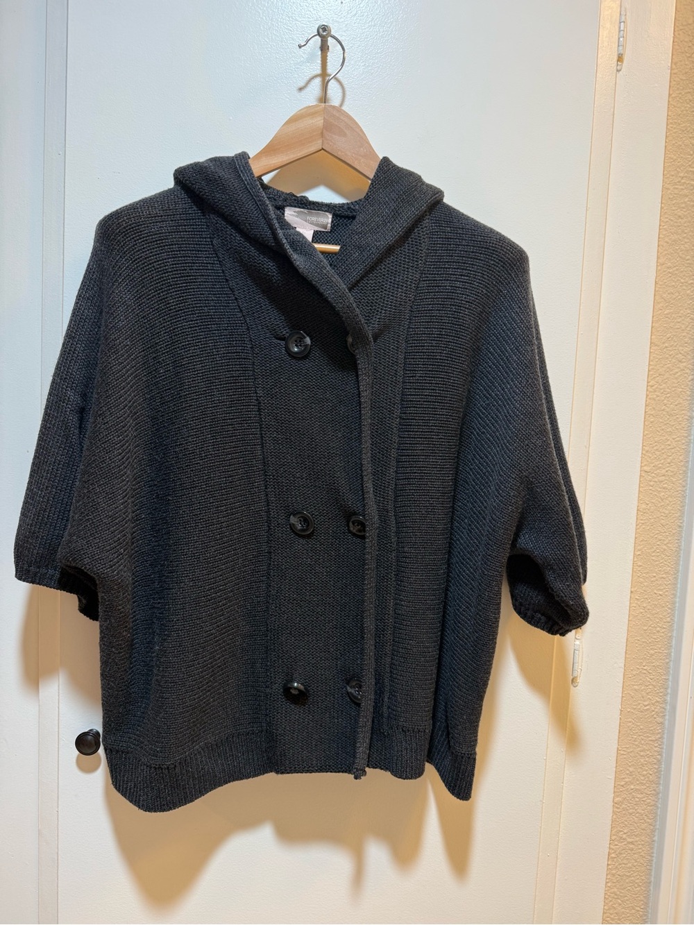 Forever 21 Black Hooded Short-Sleeve Knit Coatigan